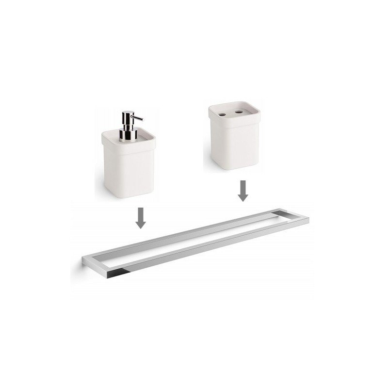 Toallero + Dosificador + Portacepillo en cromo y blanco, accesorios de baño GRELA