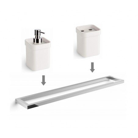 Toallero + Dosificador + Portacepillo en cromo y blanco, accesorios de baño GRELA