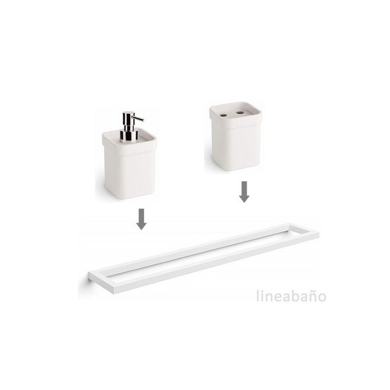 Toallero + Dosificador + Portacepillo en cromo y blanco, accesorios de baño GRELA