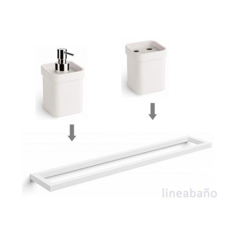 Toallero + Dosificador + Portacepillo en cromo y blanco, accesorios de baño GRELA