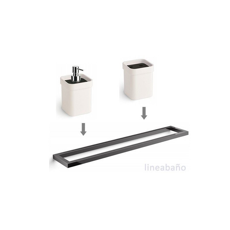 Toallero negro + Dosificador + Portacepillos en negro y blanco, accesorios de baño GRELA