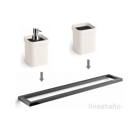 Toallero negro + Dosificador + Portacepillos en negro y blanco, accesorios de baño GRELA