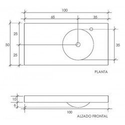 Lavabo base inclinada en resina Eclipse de Noah. 100 cm.